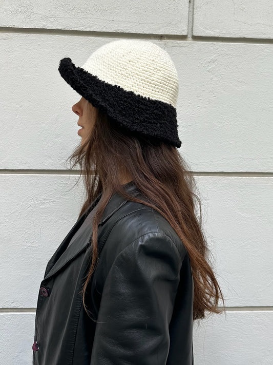 Vintage Crochet Handmade Black & White Hat