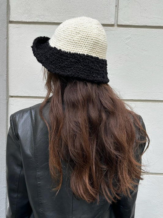 Vintage Crochet Handmade Black & White Hat