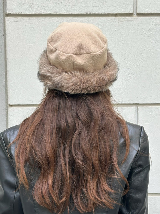 Vintage Faux Fur Trim Beige Hat
