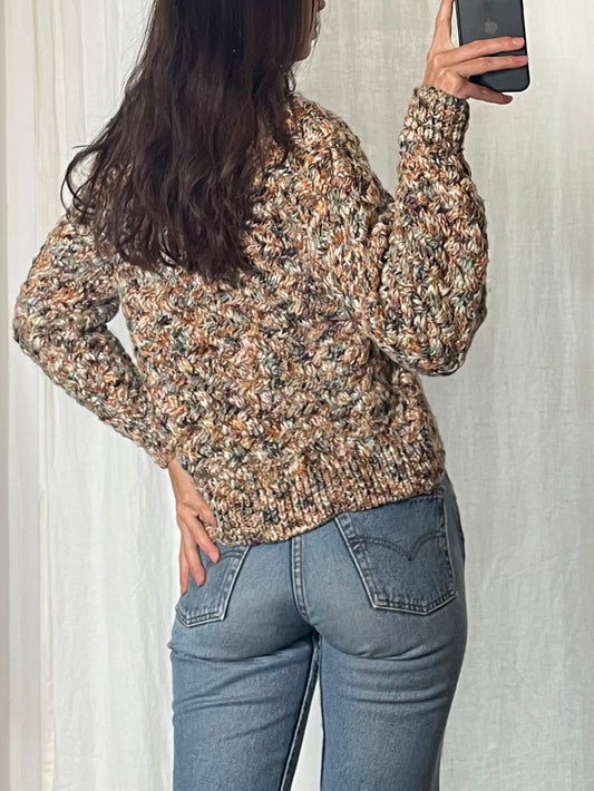 Brown/Orange/Gold Knitted Sweater Pullover S