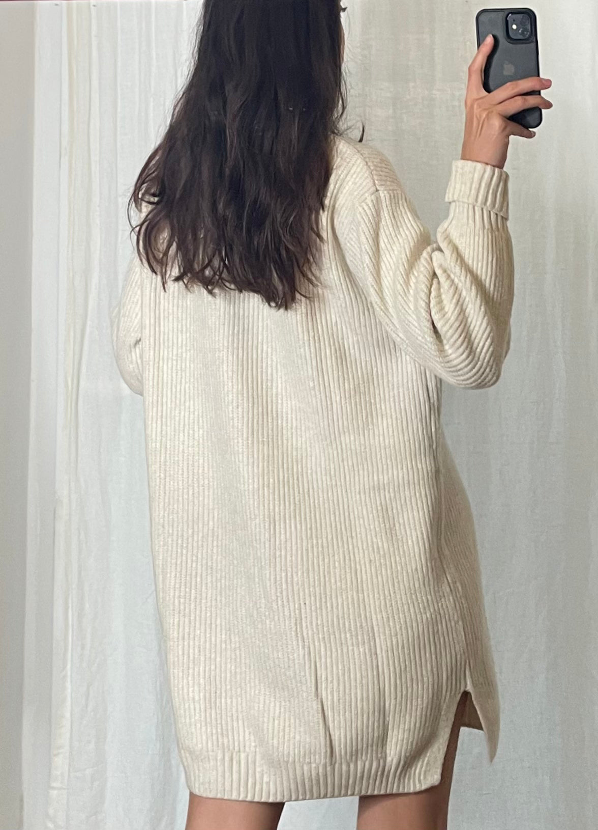 Cream Ribbed Sweater Dress M