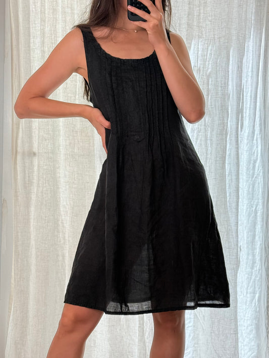 Linen & Cotton Black Knee Length Dress S/M