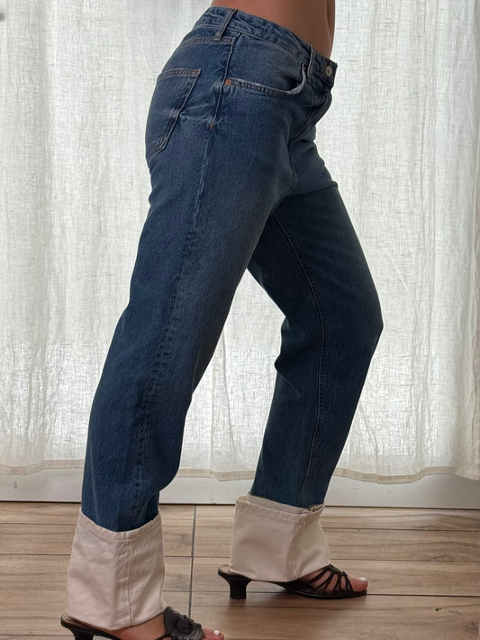 Zara Blue Denim Straight Leg Folded Hem Jeans EU 40