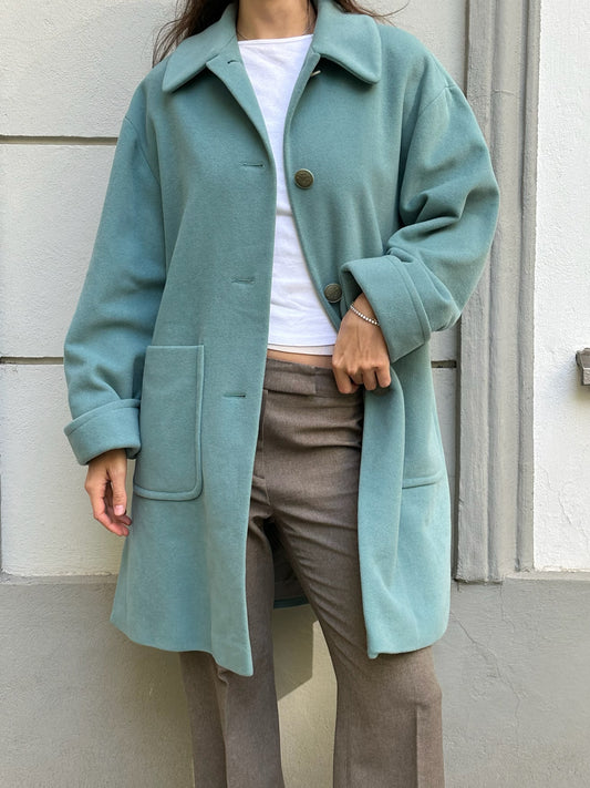Vintage Wool/Angora/Cashmere Turquoise Coat M