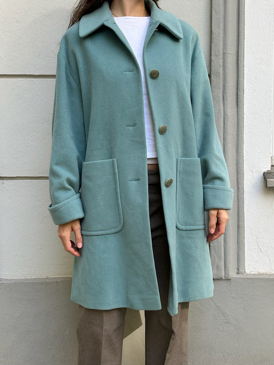 Vintage Wool/Angora/Cashmere Turquoise Coat M