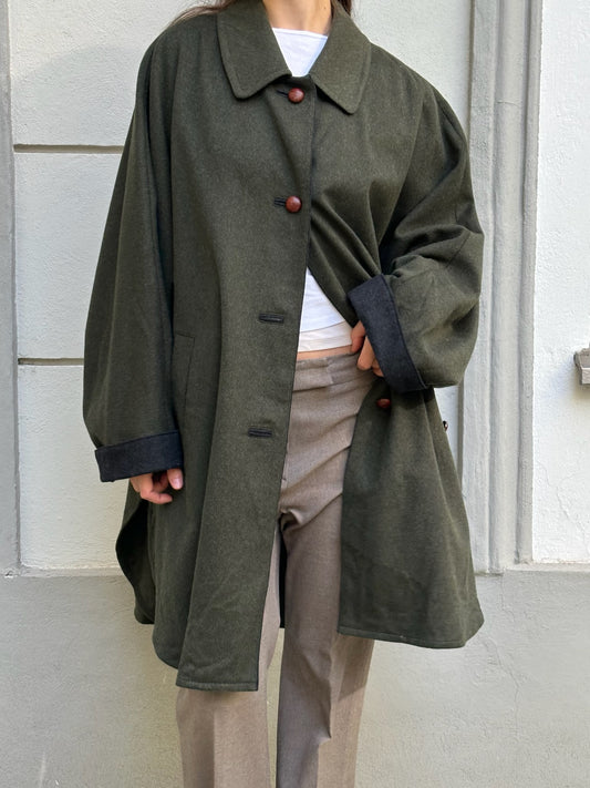 Steinbock Tyrol Wool Blend Dark Forest Green Bat Sleeve Coat L