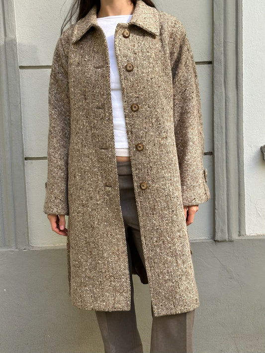 Vintage 100% Wool Light Brown/Beige Belted Coat M