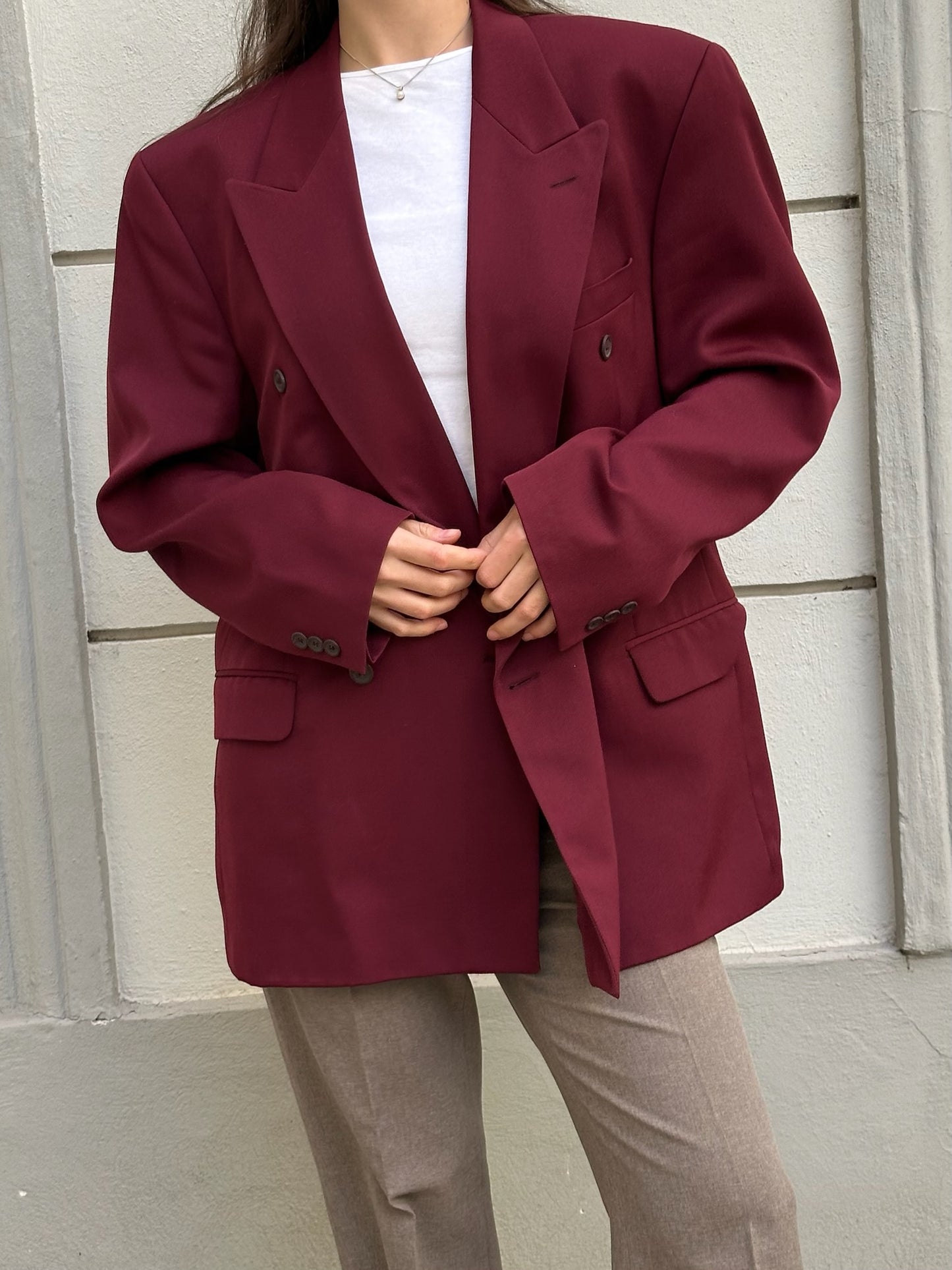 Vintage Wool Burgundy Oversized Blazer L