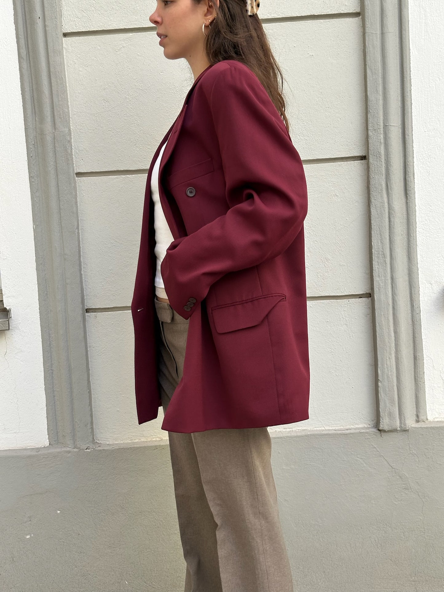 Vintage Wool Burgundy Oversized Blazer L