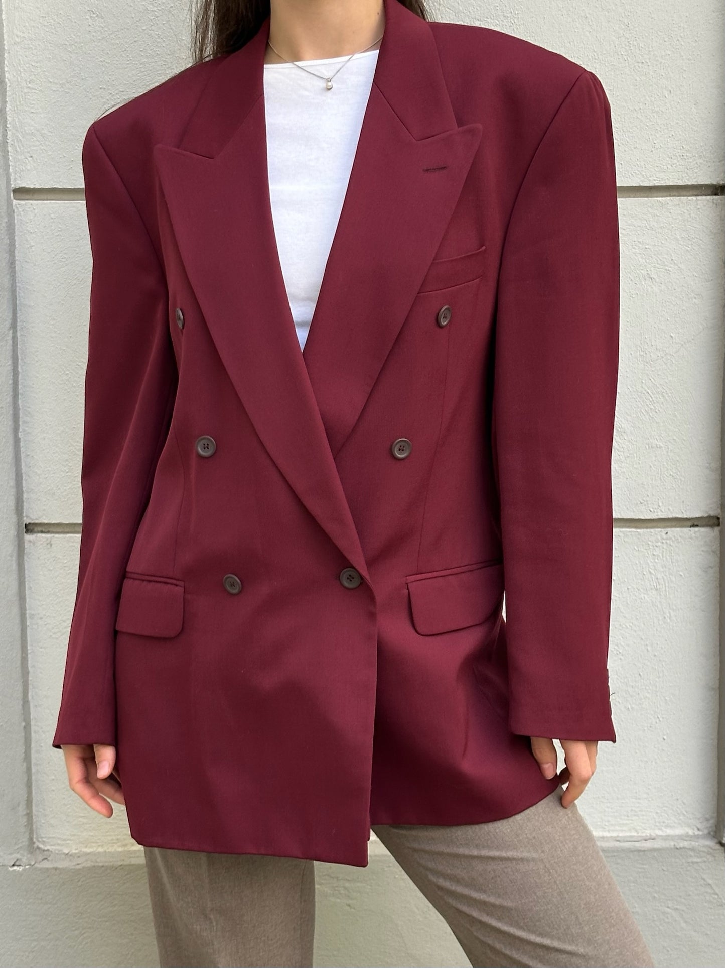 Vintage Wool Burgundy Oversized Blazer L