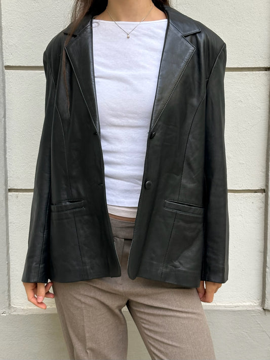 Vintage 100% Genuine Leather Black Blazer Jacket M
