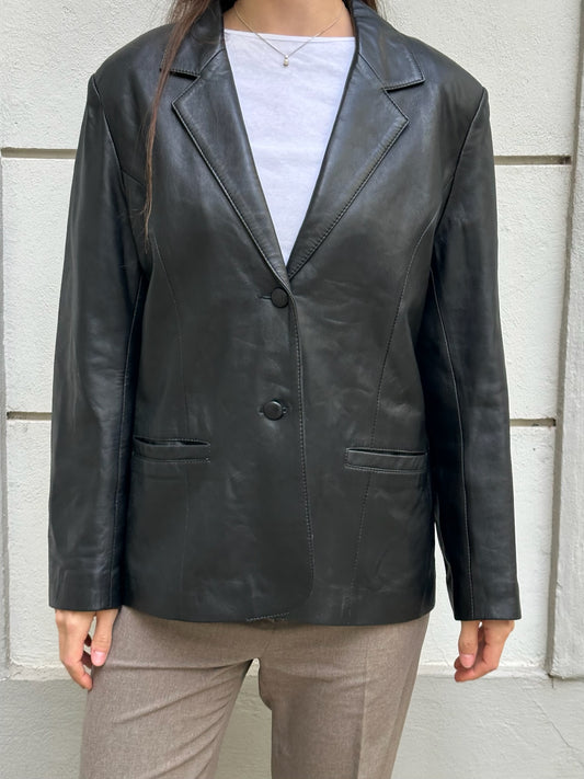 Vintage 100% Genuine Leather Black Blazer Jacket M