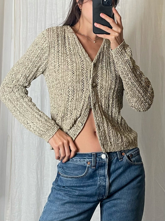 Vintage Cardigan Sweater Light Khaki S