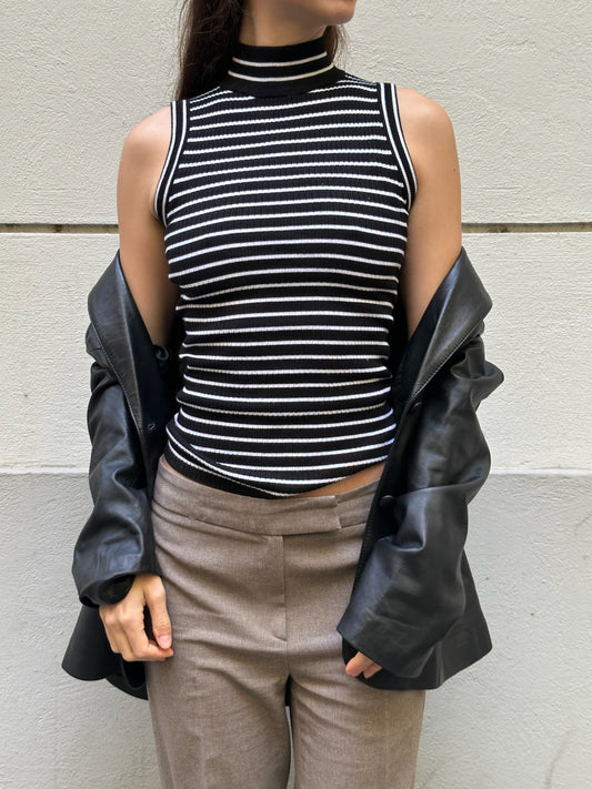 Michael Kors Black & White Stripe Turtleneck Top XS/S