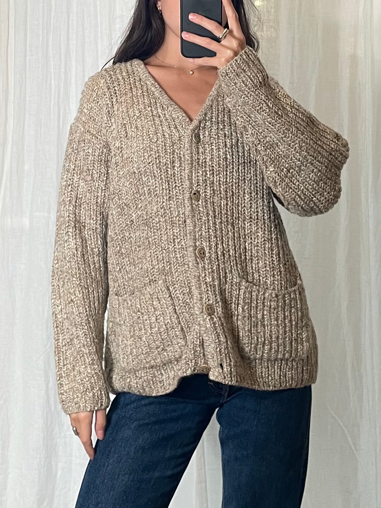 Vintage Beige Wool Blend Cardigan M