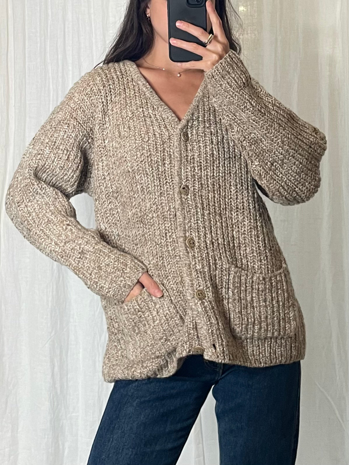 Vintage Beige Wool Blend Cardigan M