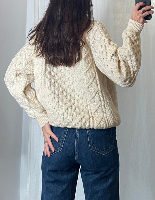 Vintage 100% Wool Cable Knit Thick Sweater S/M