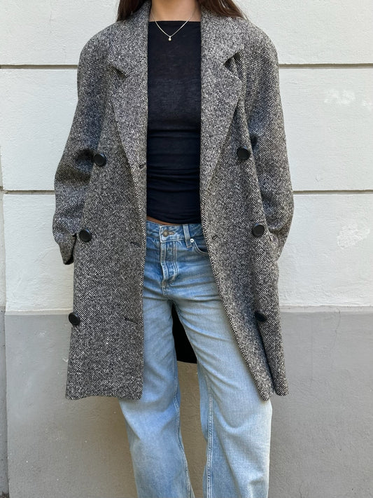 Vintage Black/Gray/White Wool Blend Coat M