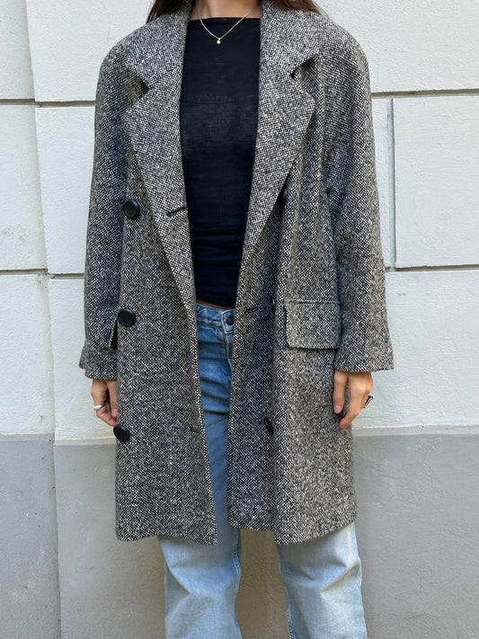 Vintage Black/Gray/White Wool Blend Coat M