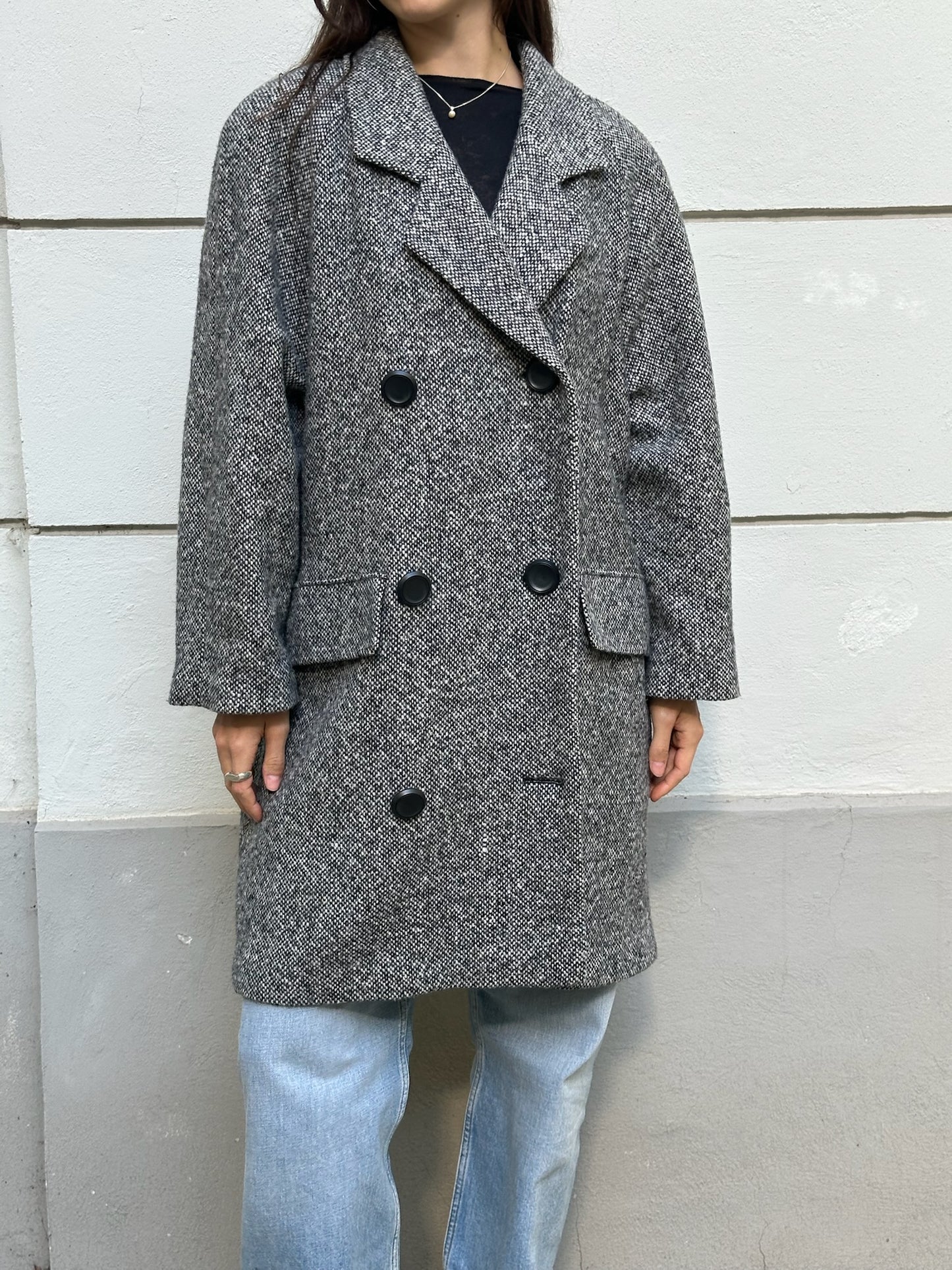 Vintage Black/Gray/White Wool Blend Coat M