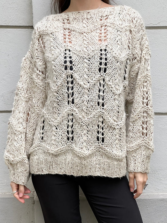 Vintage Handmade Knitted Pullover Light Oatmeal Sweater M