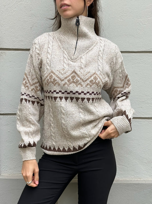 Vintage Wool Blend Zip High Neck Sweater/Pullover M