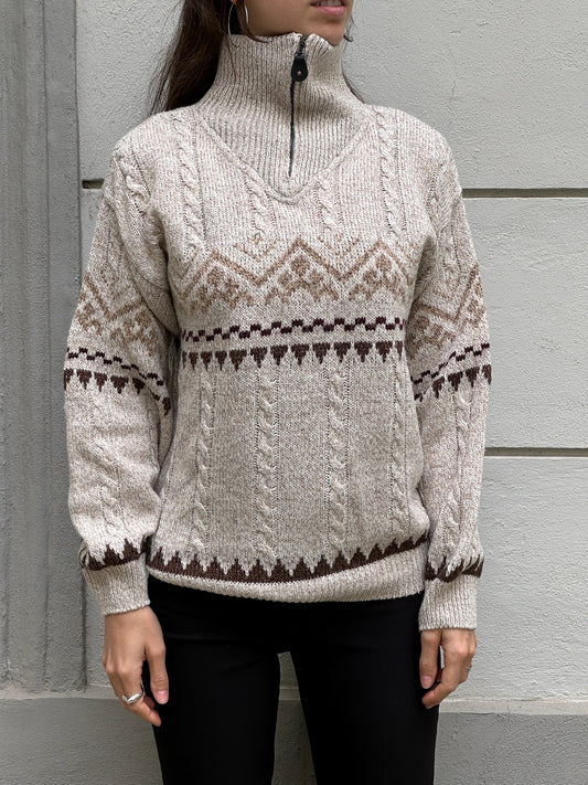 Vintage Wool Blend Zip High Neck Sweater/Pullover M