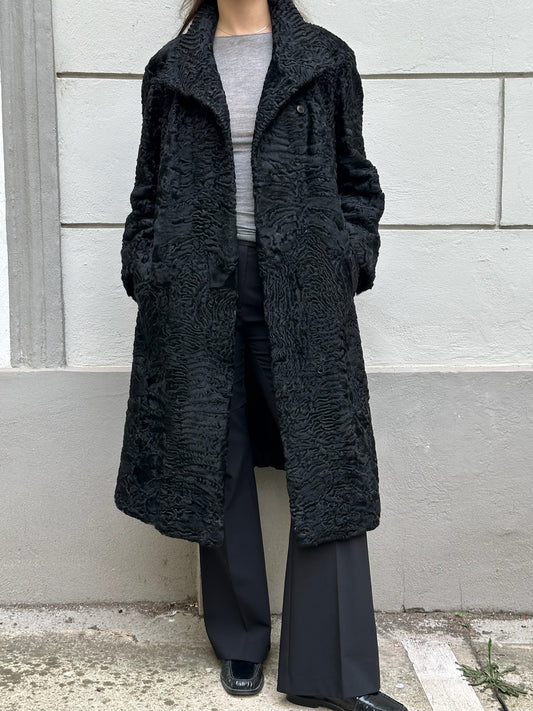 Vintage 100% Persian Lamb Shearling Black Coat M