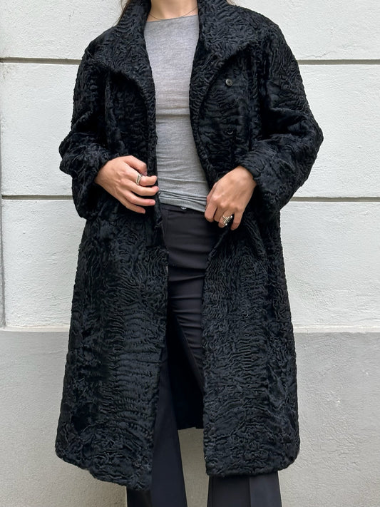 Vintage 100% Persian Lamb Shearling Black Coat M