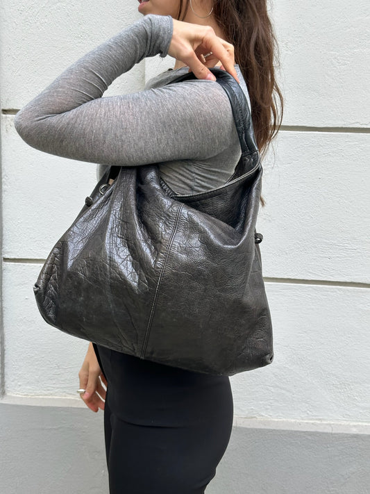 Vintage 100% Genuine Leather Washed Black Bag M/L