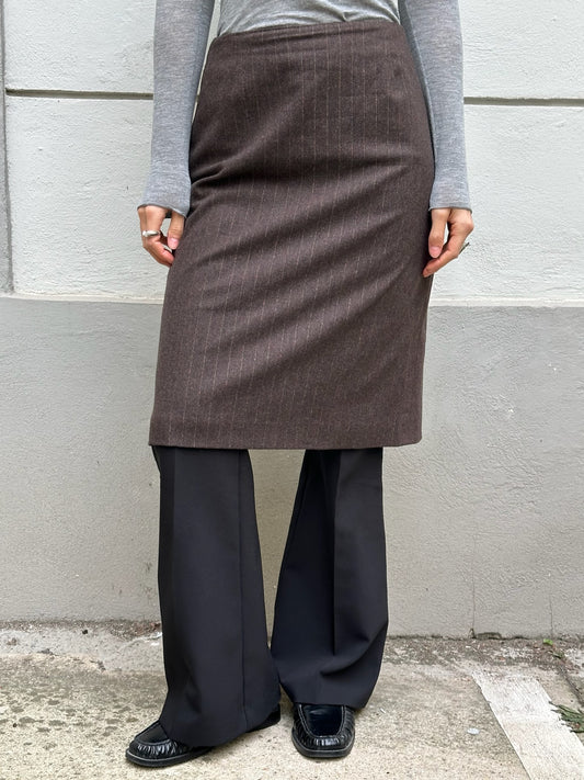 Vintage Brown Pinstripe Wool Blend Knee Length Skirt S
