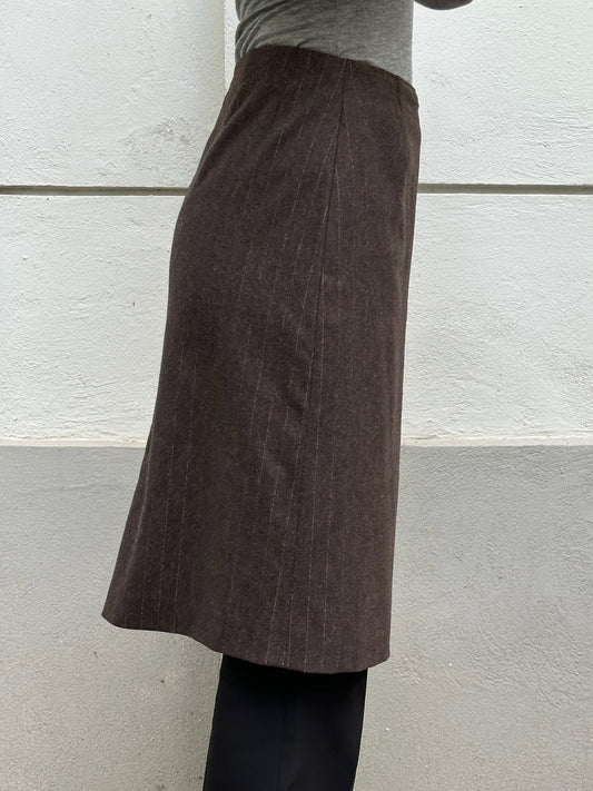 Vintage Brown Pinstripe Wool Blend Knee Length Skirt S