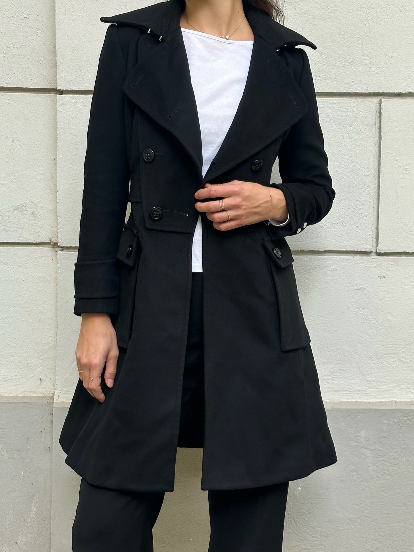 Karen Millen Wool/Cashmere Blend Black Fitted Coat XS/Petite