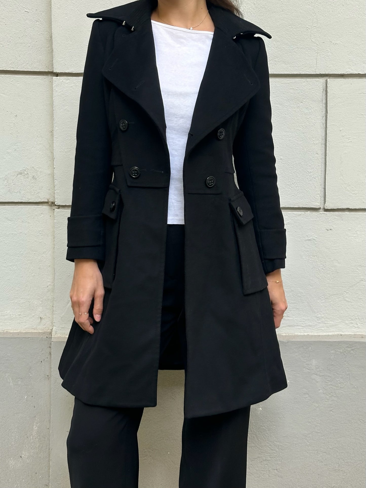 Karen Millen Wool/Cashmere Blend Black Fitted Coat XS/Petite