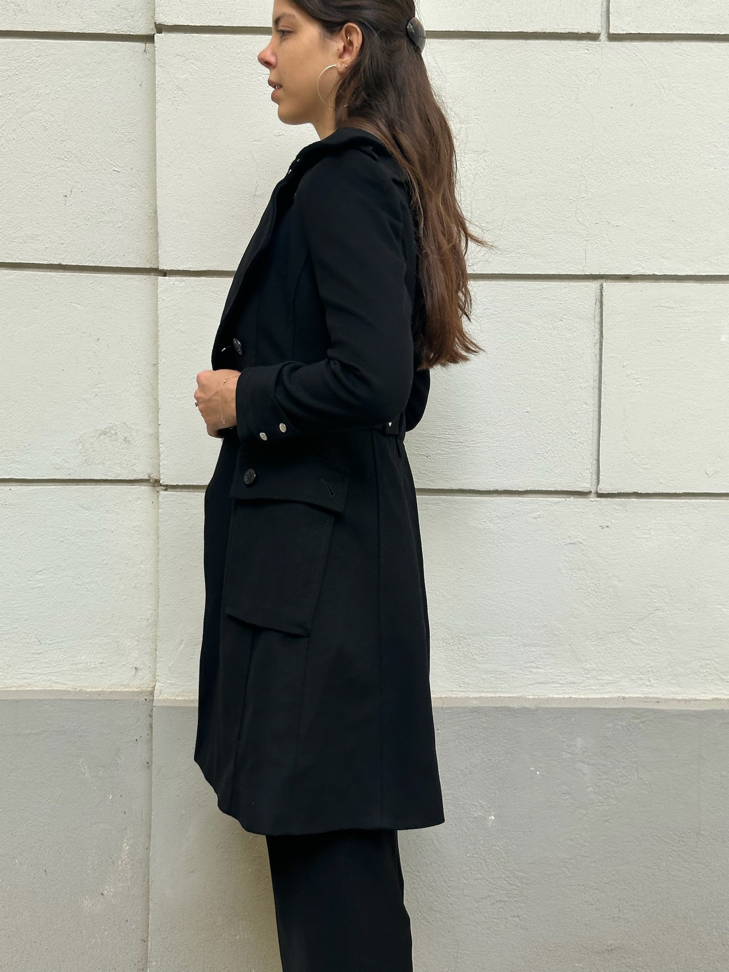 Karen Millen Wool/Cashmere Blend Black Fitted Coat XS/Petite