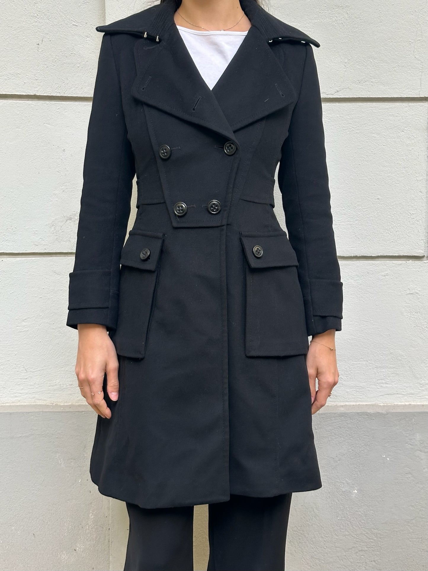 Karen Millen Wool/Cashmere Blend Black Fitted Coat XS/Petite