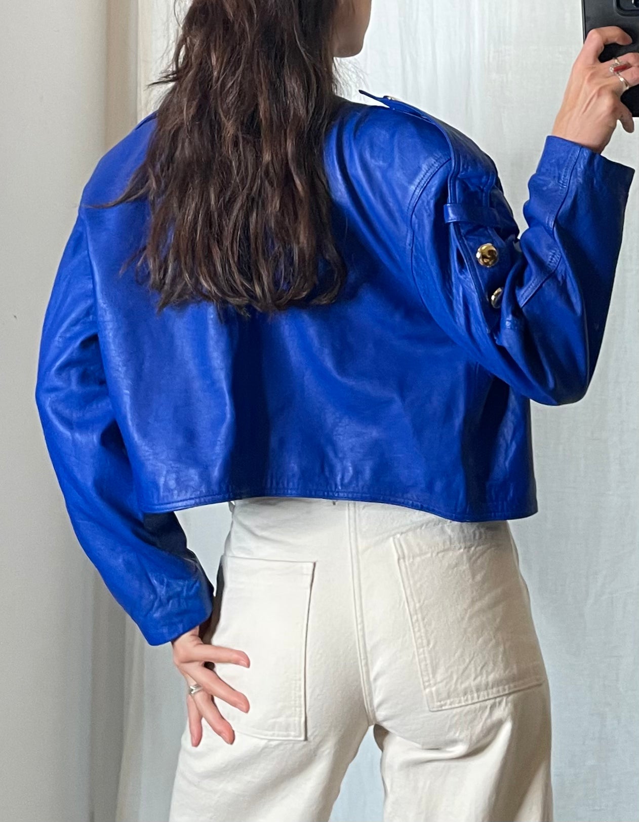 Vintage 100% Genuine Leather Electric Blue Short Jacket M