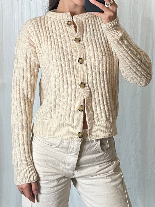 Vintage Handmade Wool Cream Cardigan S/M