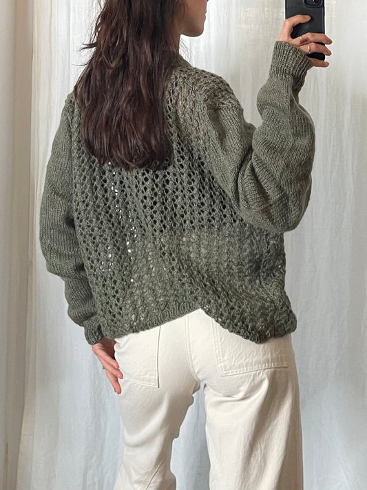 Vintage Dark Olive Wool/Mohair Blend See Through Sweater M