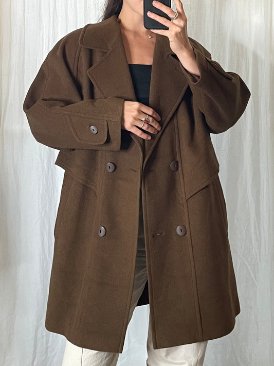 Vintage Brown Wool Blend Coat M/L