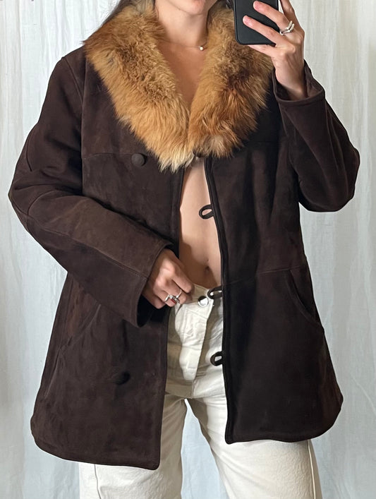 Vintage 100% Genuine Shearling & Fur Brown Coat S/M