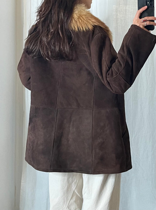 Vintage 100% Genuine Shearling & Fur Brown Coat S/M