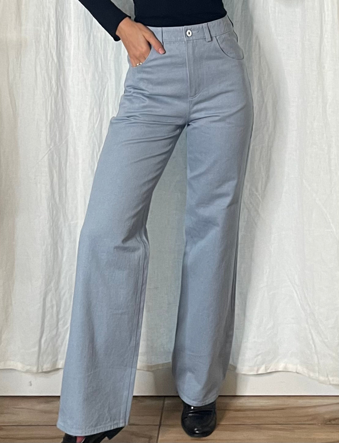 Vintage Light Blue Wide/Straight Leg Trousers S EU 36