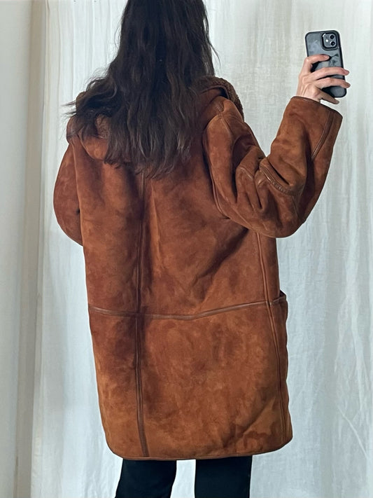 Vintage 100% Genuine Shearling Hoodie Coat Jacket M