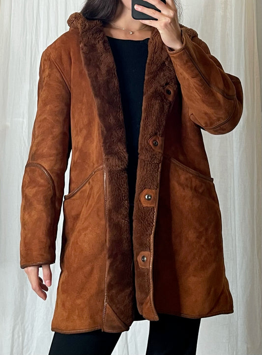 Vintage 100% Genuine Shearling Hoodie Coat Jacket M