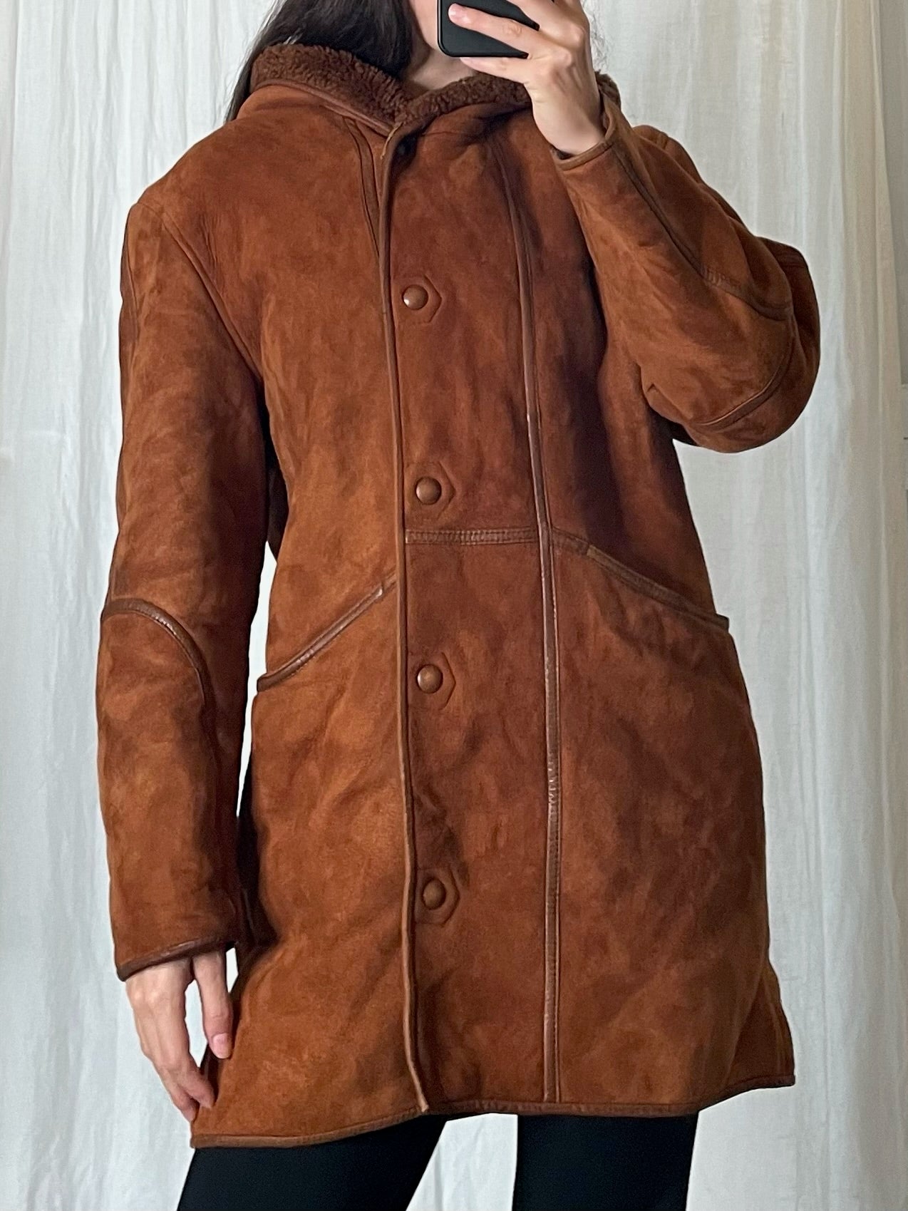 Vintage 100% Genuine Shearling Hoodie Coat Jacket M