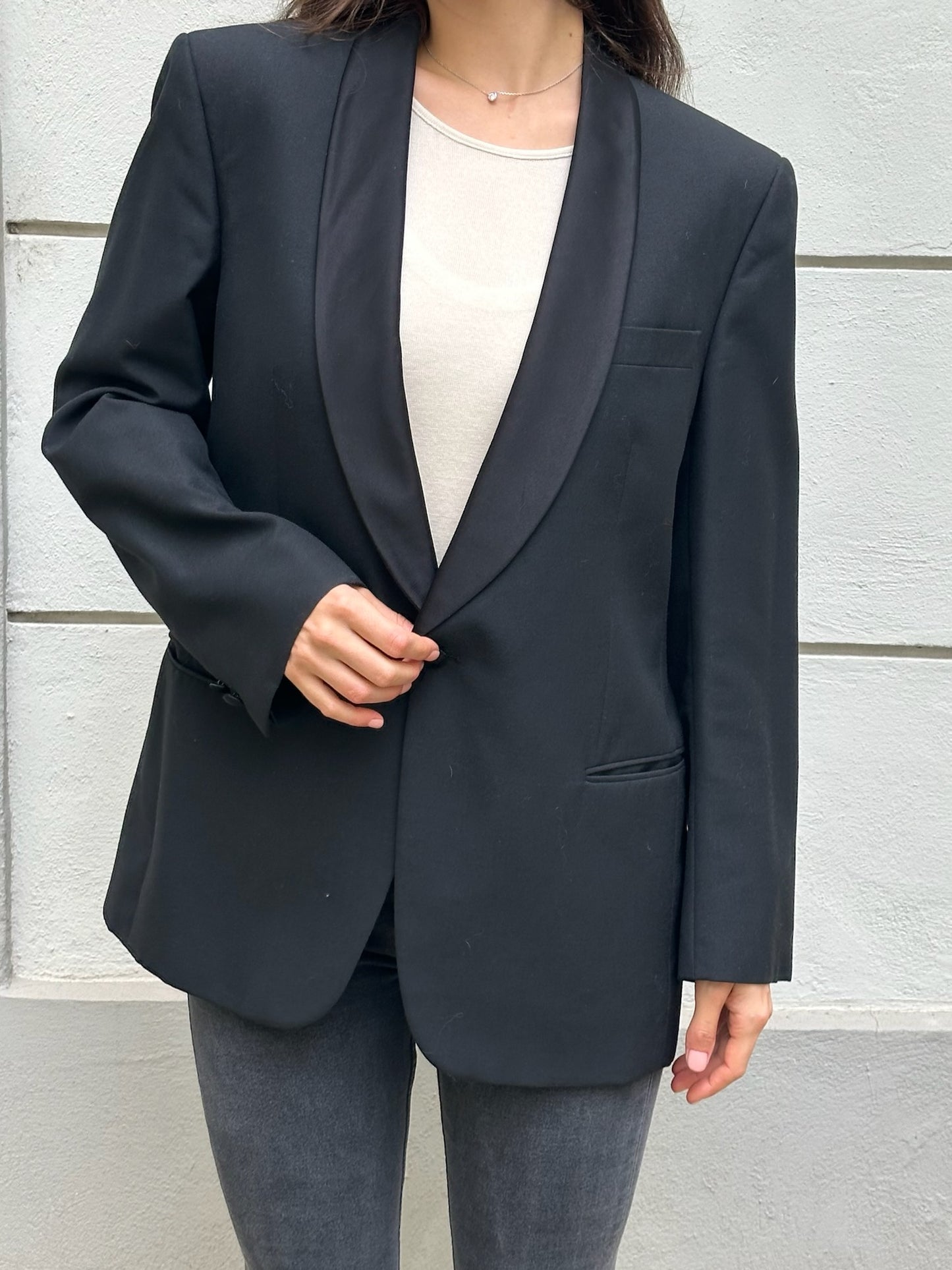 Vintage Black Wool Blend Blazer M