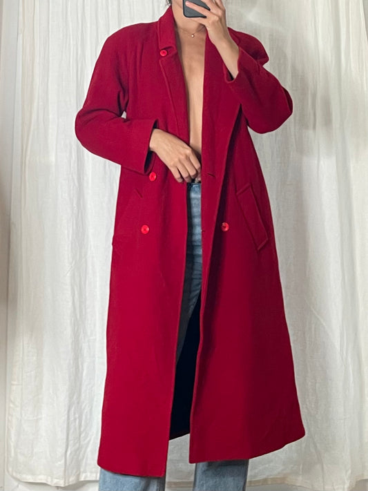 Vintage Wool/Nylon Blend Cherry Red Maxi Coat S/M