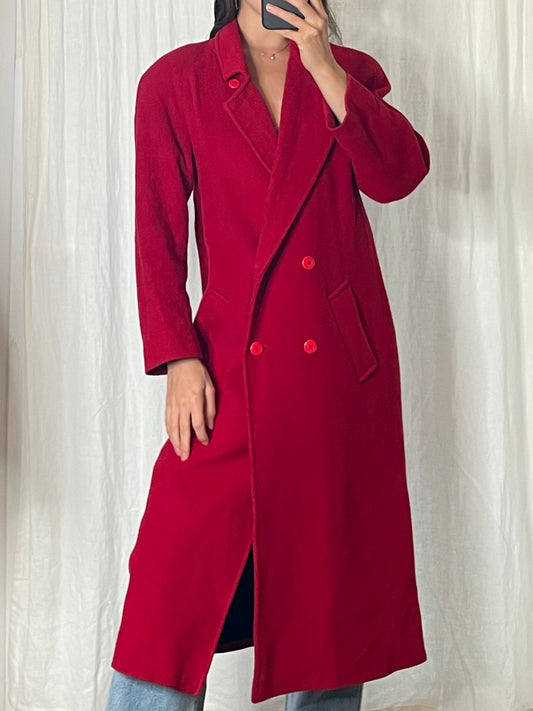 Vintage Wool/Nylon Blend Cherry Red Maxi Coat S/M