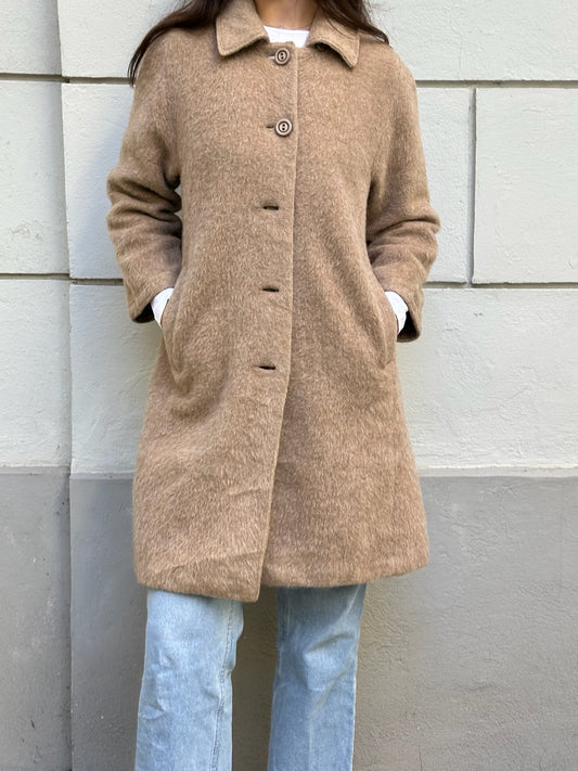 Vintage 100% Lama Wool Taupe Coat S